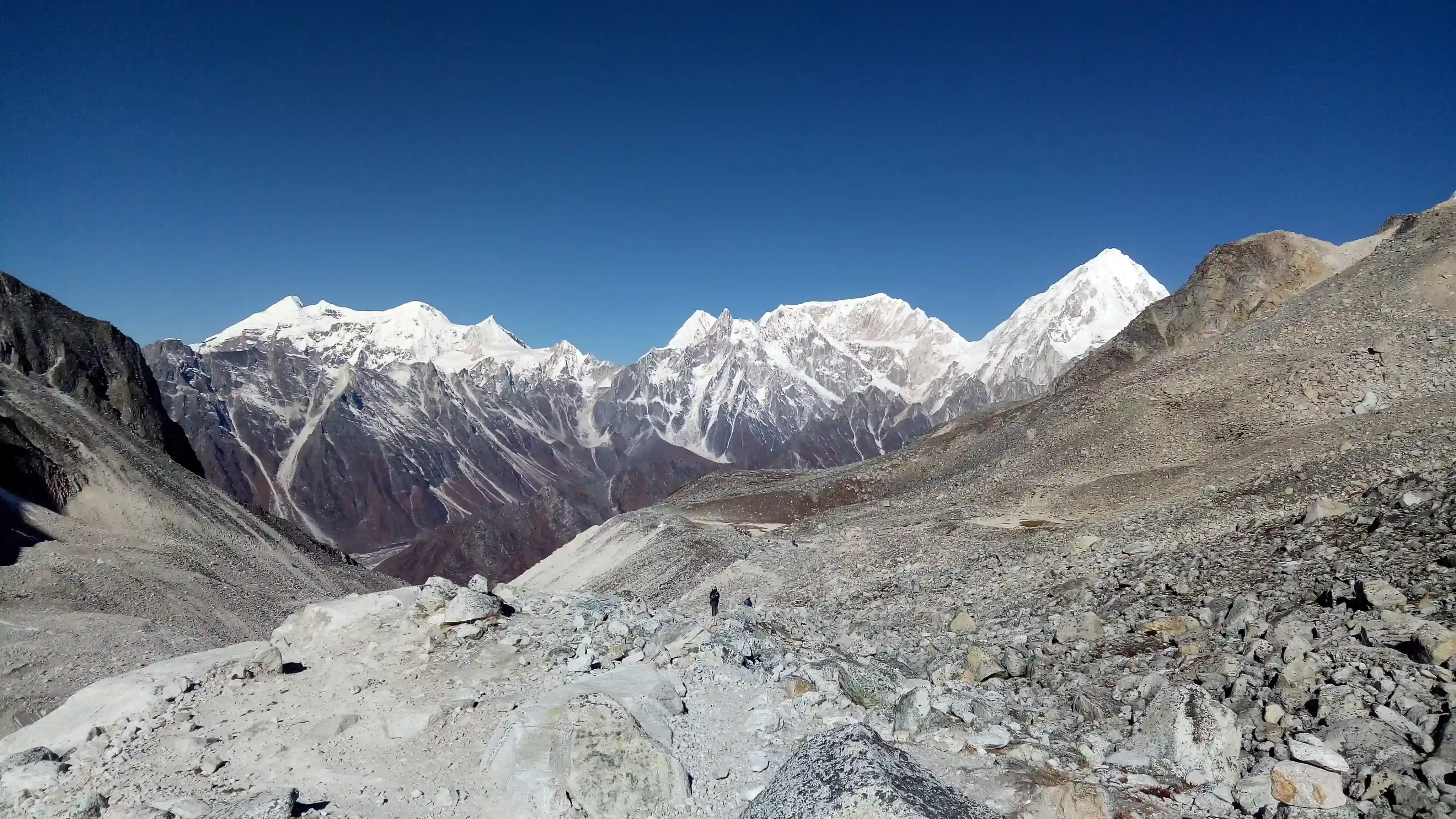 Rocky Himalayan Trail Surrounded by Snow-Capped Mountains