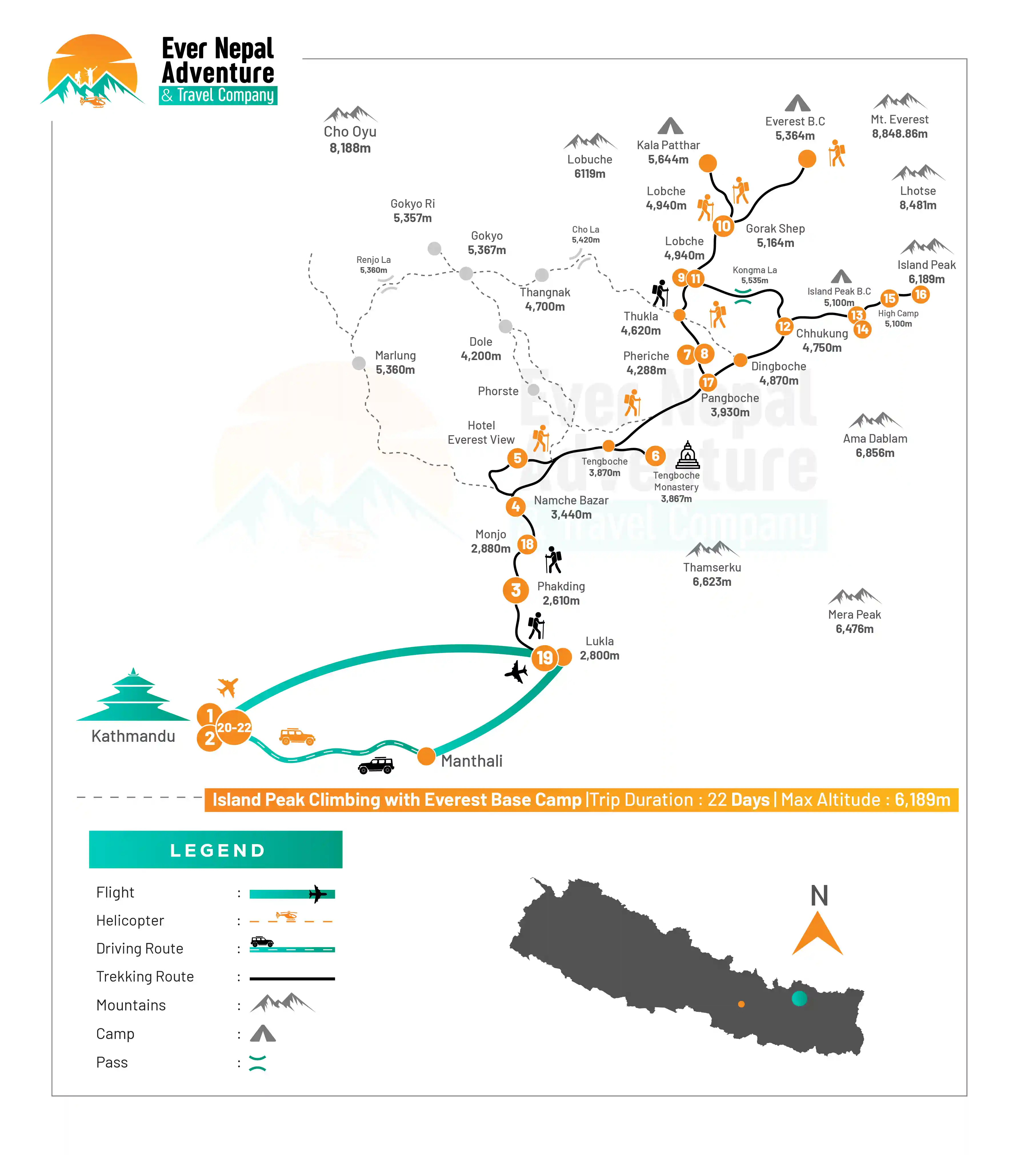 Island Peak Climbing with Everest Base Camp route map