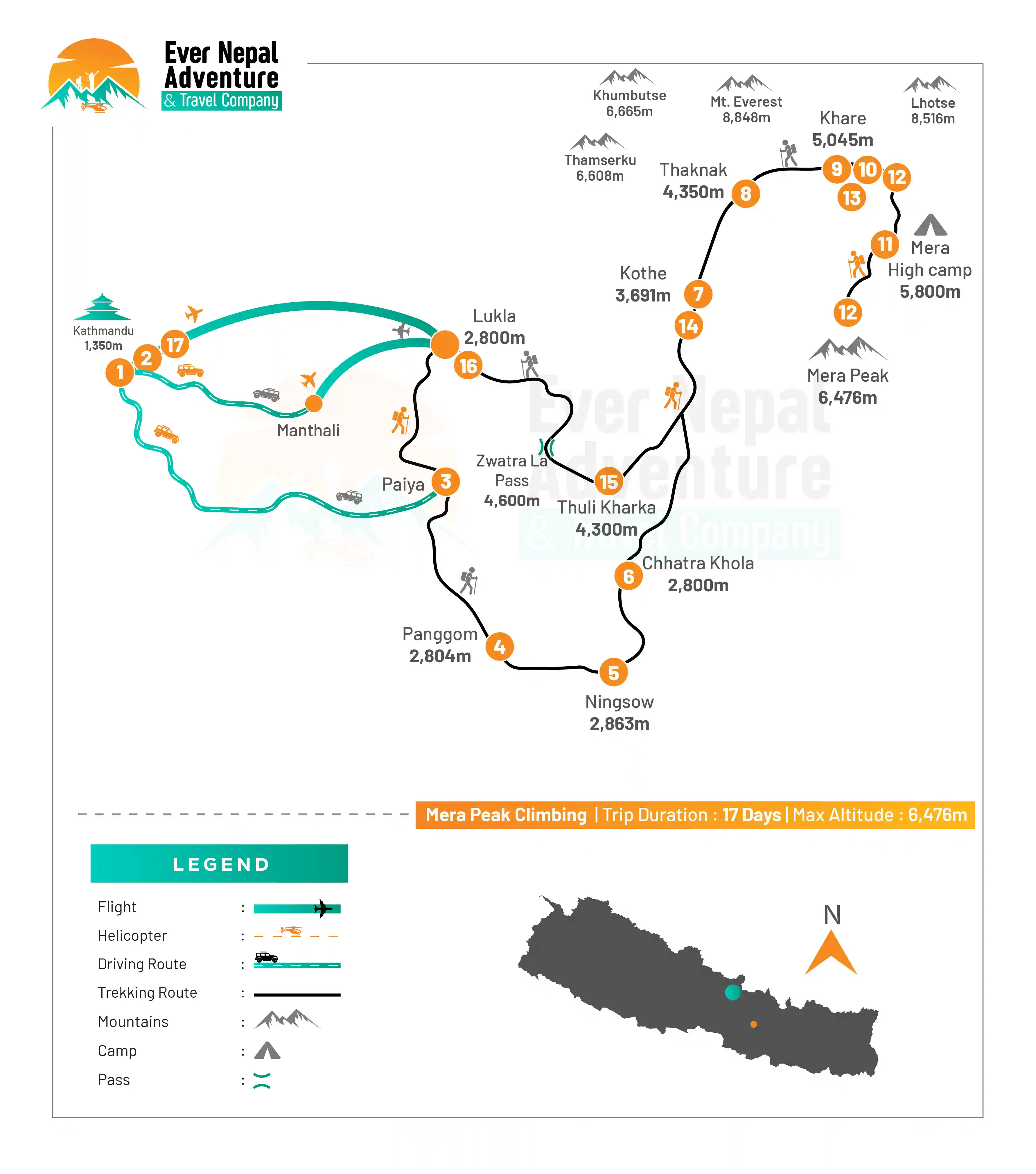 Ever Nepal | Mera Peak Climbing Route Map